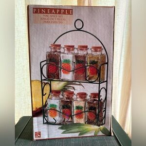 Pineapple Spice Set Glass Jars Metal Rack